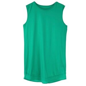 Athleta Green Tunic Tank Top M Pullover Crew Neck Sleeveless Mesh Hem Detail